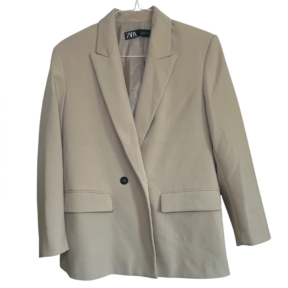 Zara Neutral Beige Tailored Light Academia Blazer Women’s Size Small